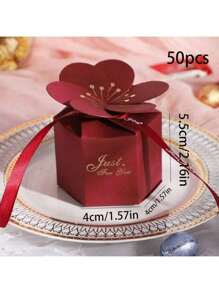 50 件创意六角花瓣糖果盒，节日派对礼盒，用于饼干、糖果、婚礼回礼，带丝带