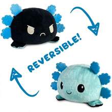 TeeTurtle - The Original Reversible Axolotl Plushie - Gray + Rainbow - Cute Sensory Fidget Stuffed Animals That Show Your Mood - 藍+黑蠑螈 - 查看 3