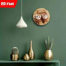 2D Flat, 2D Flat Home Decor, 1pc Vintage Style Wall Decor, 8x8 Inch Round Faux Wood Sign - Morning Tea Theme With Smiling Cup And "Good Morning" Design, Suitable For Home, Kitchen, Office, Holiday Gift, Cafe Decor, Room Decor, Perfect Gift, Random Hole Position