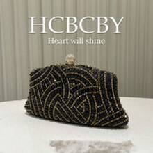 's Luxury Rhinestone Evening Bag, Sparkling Rhinestone Decoration And Unique Pattern Design, Fashionable And Elegant Handbag, Perfect For Evening Wear. Clutch Bag With A Noble Temperament. - Black - View 2