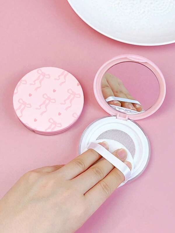 1 pieza Caja de cosméticos rosa y linda con estampado de moño para mujer, con caja de subempaque de polvo con borla, botella de subempaque de polvo suelto de maquillaje DIY con rejilla, regalo de cumpleaños para familiares y amigos, regalo festivo, adecuado para viaje portátil de 3g