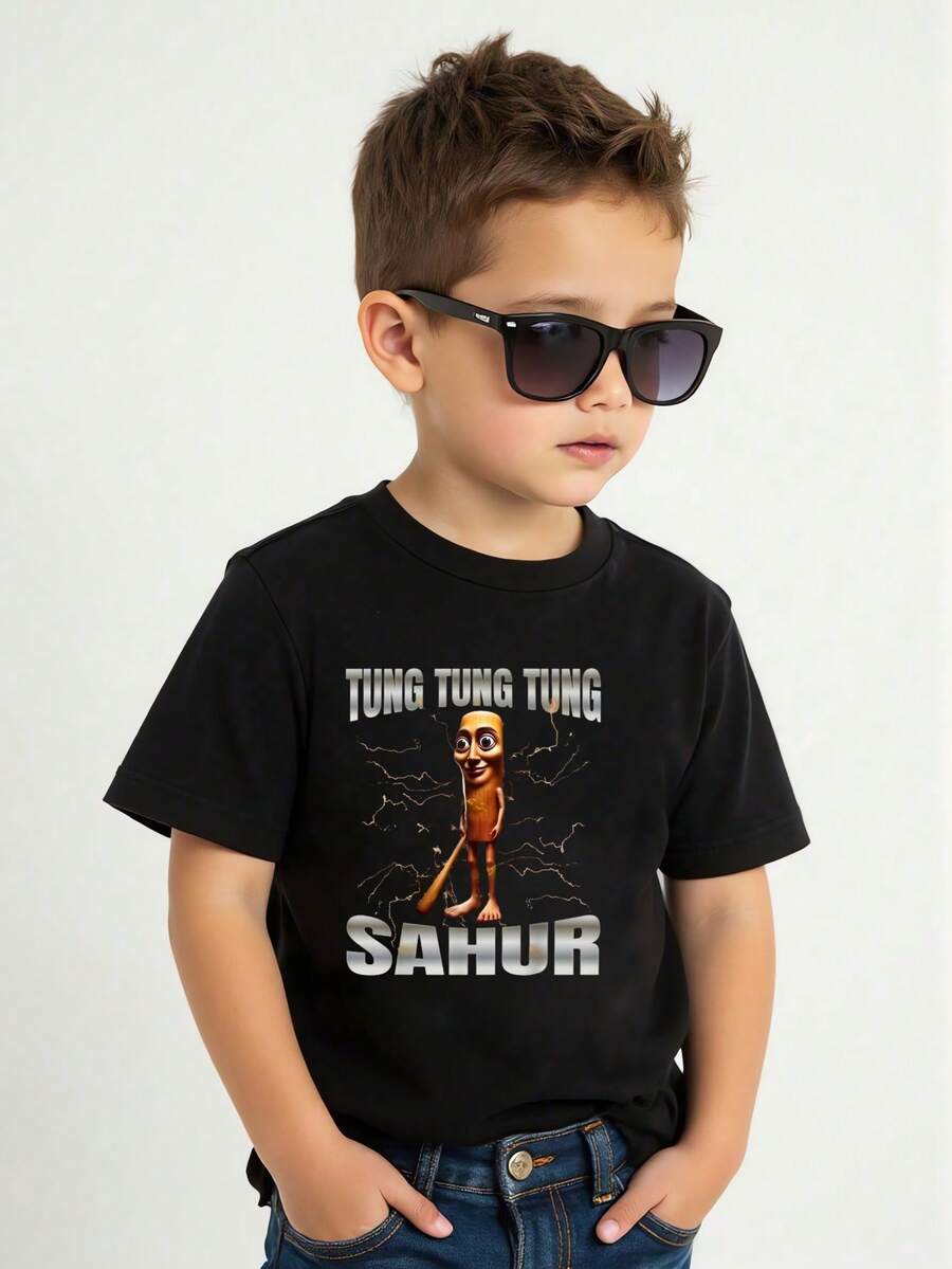 niño|Camisetas para niños de 4 a 15 años|Enviadas desde México|Telas transpirables de alta calidad|Camiseta deportiva casual de manga corta y cuello redondo para niños|Camiseta de manga corta con cuello redondo de verano para niños con estampadoCamisa infantil negra con un gracioso personaje y texto atractivo para los niños, perfecta para cualquier ocasión - Negro - Ver 1