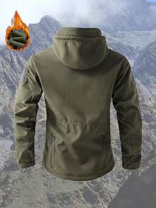 1pc Men's Military Green Thermal Lined Tactical Jacket, Multi-Pocket Windbreaker With Zipper Design, Hooded Outdoor Coat For Winter,Skiing - Army Green - View 3