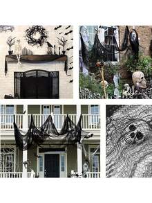 1pc Spooky Black Gauze Curtain For Halloween - Perfect For Haunted House, Nightclub, And Escape Room Decorations, Polyester Fabric, Halloween Decorations, Storage & Organization For Home & Garage - Black - View 5