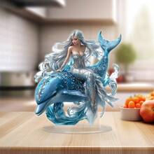 1pc Mermaid & Dolphin Acrylic Statue, Dolphin Theme, Multi-Purpose Decorative Plaque With Base, Suitable For Desk, Bedroom, Dining Room, Living Room, Creative Gift Idea, Home & Kitchen Decor, Fits All Holidays