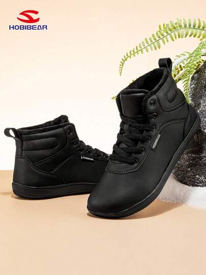 HOBIBEAR Women's Winter Plush High-Top Sneakers, High-Top Plush Wide-Toe Barefoot Sports Shoes, Breathable, Durable, Comfortable Boots For Outdoor Walking, Jogging, Travel And Casual Daily Wear, Suitable For Wide Feet Winter Snow Boots For Men And Women