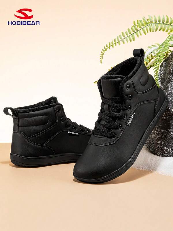 HOBIBEAR Women's Winter Plush High-Top Sneakers, High-Top Plush Wide-Toe Barefoot Sports Shoes, Breathable, Durable, Comfortable Boots For Outdoor Walking, Jogging, Travel And Casual Daily Wear, Suitable For Wide Feet Winter Snow Boots For Men And Women