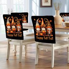1pc/4pcs/6pcs/10pcs Autumn Series 3 Dwarfs & Pumpkin Pattern Plush Chair Cover, Removable Short Plush Material Chair Protector Slipcover, Suitable For All Seasons, Holiday Decor, For Dining Room, Living Room, Office, Hotel & Home
