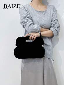 ENBEI 優雅黑色手拿包 大容量化妝包 黑色錢包 耐用多功能伴娘包 夏季優雅女款錢包 新娘包 派對包 適合日常使用與度假場合 女款度假包 婚禮季紀念包 女款婚禮手拿包 - 黑色 - 查看 4