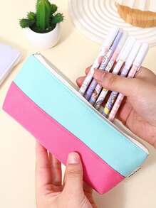 1 件双色缝线船形铅笔盒，简约时尚的风格设计，顺滑拉链 - 便携式文具收纳袋，可容纳书写笔、橡皮擦、尺子、圆珠笔，适用于学生考试用品的收纳和装饰，时尚学校用品，返校必需品 - 送给朋友的礼物