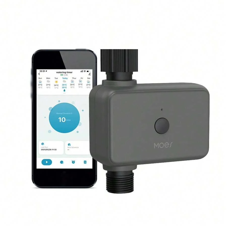 Temporizador de Riego,Inteligente App BT Temporizador de Agua Retardo de Lluvia programable con concentrador de riego automático y Manual Se Requiere Compatible con Alexa Goo-gle Home - Gris - Ver 1