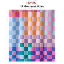 1 件 100% 涤纶复古格子面料浴帘，耐用防水明亮彩虹多彩现代简约时尚浴室装饰套装带挂钩，180 厘米 X 180 厘米浴室配件返校