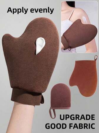 1pc Reusable Body Face Self Tanning Mitt Double Sided Lotion Applicator Tanning Mitt Washable, Reusable Body And Face Self Tanning Mitt, Double Sided Lotion Applicator Mitt, Washable Tanning Mitt For Body Care Spa Oiling - With Thumb And Velvet Lining, Tanning And Sunscreen Application Mitt