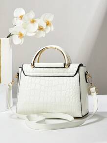 女士优雅鳄鱼压纹单肩包 - 轻巧大容量多功能斜挎包/手提包，磁扣设计，金色金属配件和可调节肩带，适合女孩、女士、大学生、新人和白领，适合休闲和正式场合（白色、卡其色、粉色、蓝色、黑色），鳄鱼皮钱包 - 白色 - 查看 8