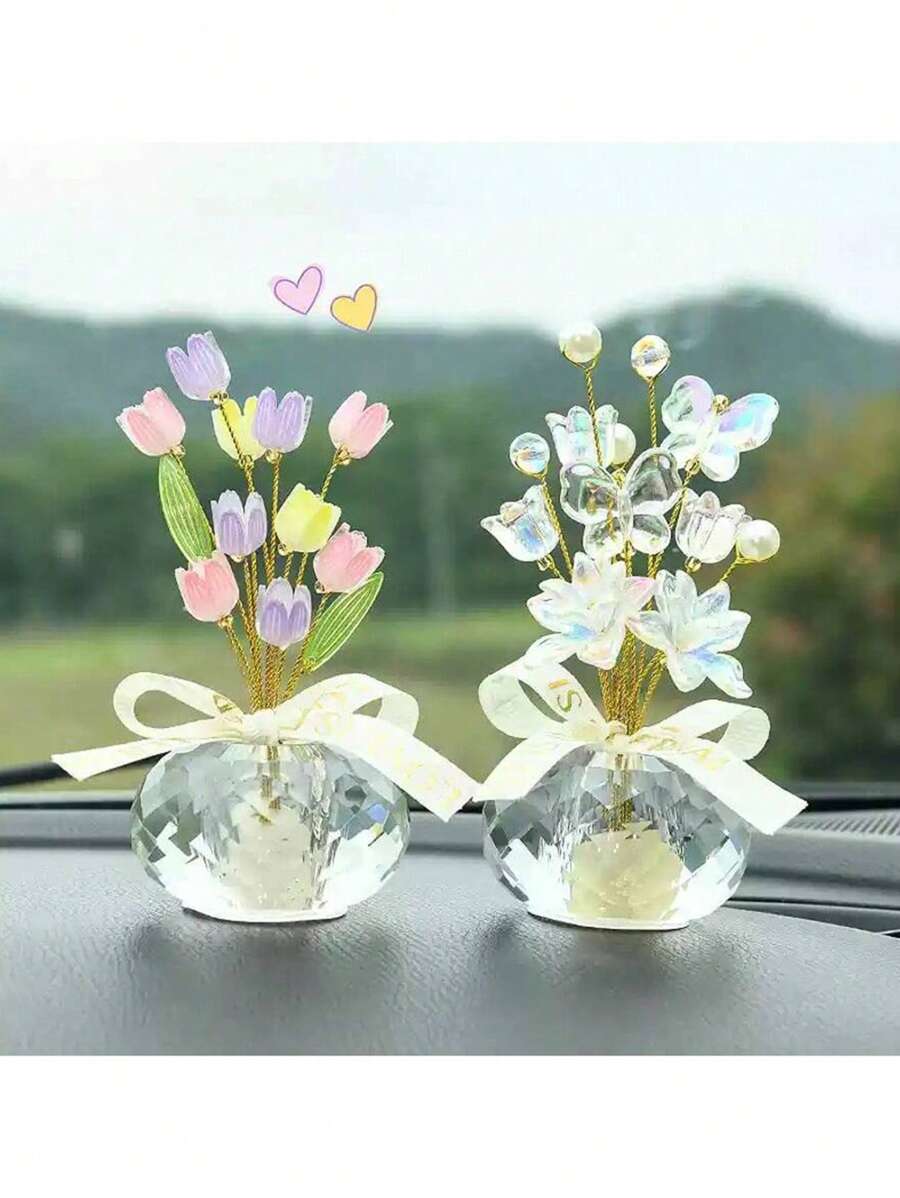1pc Crystal Base Tulip Desk Decor, High-End Handmade Home Ornament, Healing Office Decoration