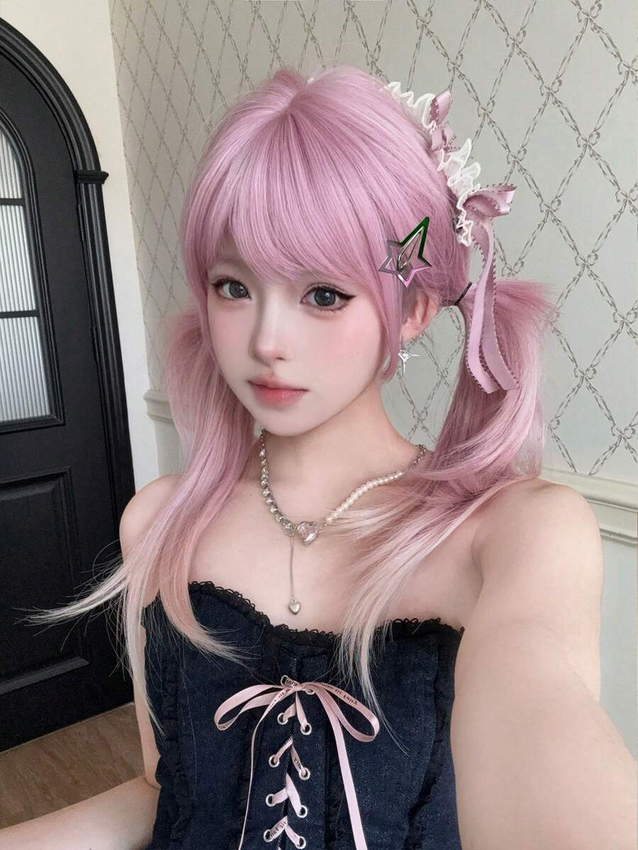 alicegarden 26 Inch Long Synthetic Straight Wig With Bangs, Pink Color, Suitable For Daily Use, Natural And Realistic, Suitable For Women (Accessories Not Included) - Multicolor - View 1