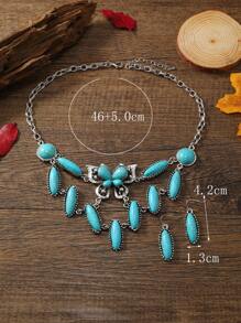 3 件波西米亚风格首饰套装 - 银色合金项链和绿松石耳环 - 女士复古波西米亚风格配饰，海滩度假