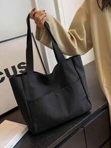 Borsa a tracolla nera da donna stile giapponese Ins, casual minimalista, grande capacità
