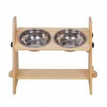 BingoPaw Adjustable Elevated Dog Bowls Tall Raised Feeder Stand For Large Dogs Medium Dog - Wood - View 8
