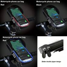 Waterproof TPU Phone Holder With Sun Visor, Suitable For Bicycle/Motorcycle, Dual Zipper Daily Phone Bag, Fits 4.5-6.4 Inch Phones, Black, Outdoor Cycling Accessory