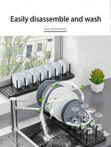2pcs/1pc Kitchen Drawer Non-Slip Separating Bowl Dish Plate Storage Draining Rack, Multi-Functional Portable Slot-Style Organizer Shelf, Home Use Separable Free Combination Rack - 2PC - View 4
