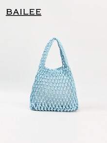 BAILEE Fashionable Colorful Polyester Yarn Hand-Woven Pattern Handbag With Ocean Charm, Suitable For Vacation - Blue - View 6