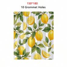 1 pièce Rideau de douche avec citrons jaunes et feuilles vertes - Citrons et tranches réalistes avec des feuilles détaillées sur fond blanc, design rafraîchissant et vibrant, 180 x 180 cm avec 12 crochets. Décoration de salle de bain, décoration d'automne, accessoires de salle de bain, rentrée des classes