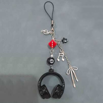 1 件 Y2k 酷炫黑色耳机和台球吊坠手机挂绳，适合女士女孩 DIY 手机包装饰