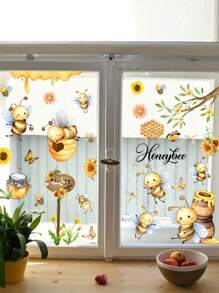 1 Set Lebendige Bienen Wandaufkleber Fensteraufkleber - selbstklebende wasserfeste PVC Aufkleber, Aquarell Bienen Garten Thema ästhetische Heimdekoration für Schlafzimmer, Wohnzimmer oder Büro im Frühling, Sommer, Herbst und Winter.