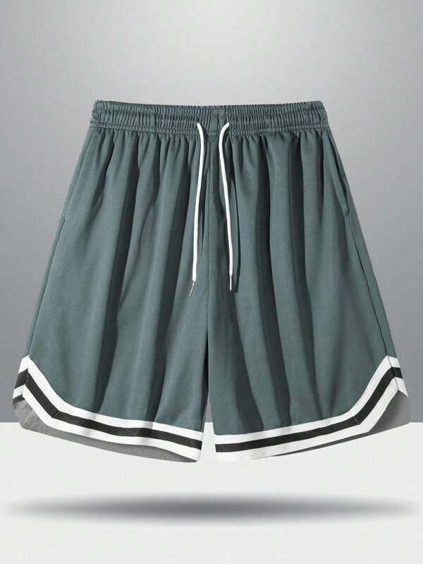 Men's Casual Striped Breathable Basketball Style Shorts, Lightweight Everyday Wear, Spring/Summer