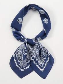 1 件奢华时尚花卉印花丝缎方形围巾头带，百搭女士发带披肩，适合旅游、度假、休闲、头巾、日常通勤小领子