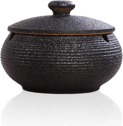 Lependor Ceramic Ashtray With Lids,Windproof,Cigarette Ashtray For Indoor Or Outdoor Use,Ash Holder For Smokers,Desktop Smoking Ash Tray For Home Office Decoration - Black