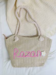 Customized Gift Customized Personalize Name Letter Beach Tote Bag, Fashion Handbag, Hostess/Bridesmaid Gift, Party/Birthday/Christmas Gift Letter Portable,Multifunction,Versatile,Large Capacity,Functional,Practical,All-Purpose Cute,Adorable,Contracted,Vacay Vibes/Vacation,School Supplies,Back To School,For Office,For School,For Classroom,For Teacher Gifts,For University,For Colleague,For Dorm Rooms,For Teacher,For Boys And Girls,For Teenagers,Junior High School Students,Middle School Students,High School Senior High School Students,College Students,University Students,Freshman,Sophomore,Underclassmen