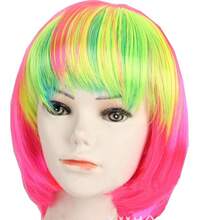 KOLIGHT Fashion Colorful Short Straight Halloween Wigs Women Girls Replacement Cosplay Costume Hair Wigs With Cap+Comb (Blue)Essential Festive Atmosphere For Christmas - Pink - View 7