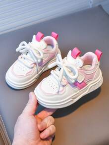 1 双儿童时尚百搭运动鞋，拼色，钩环扣，防滑，耐磨，适合上学和玩耍，春秋季 - 粉色 - 查看 5