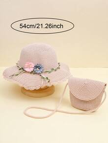 2pcs/Set Girls' Hat And Bag Set, Suitable For Parent-Child Outings In Spring And Summer - Pink - View 2