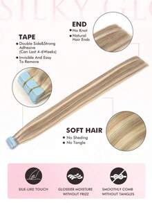 Invisible Mini Tape In Hair Extensions 10 PCS Human Hair Natural Tape In Hair Extentions 3x0.8cm Invisible Tape 12-24Inch Length Real Human Hair Machine -Remy Hair Straight Natural Hair Skin Weft Invisible Glue In Human Hairpiece Can Be Permed Or Dyed Easy To Shape Happy Halloween Can Be Dyed Colorful DIY - Vàng - Xem 4