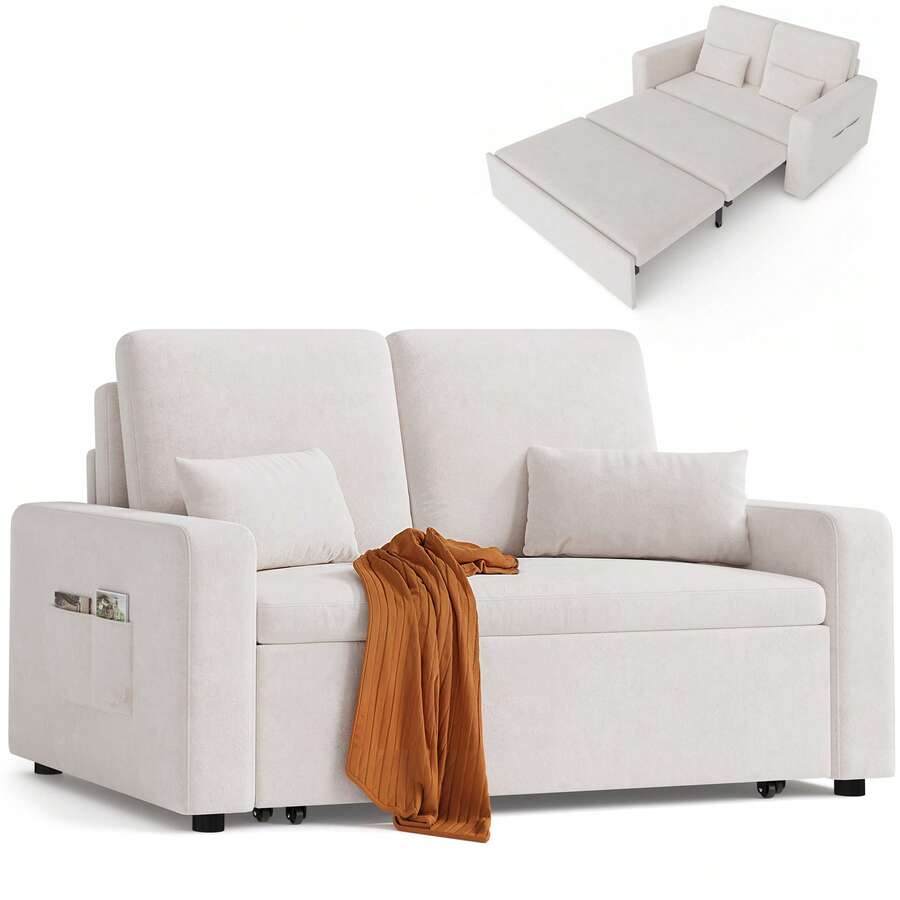 Asofer [Shipping Of 2 Packages]Sofa Bed 2-Seater Extendable, Sofa With Sleeping Function, Modern Velour Fabric Sofa Bed 147x196x87 Cm - Màu be - Xem 1