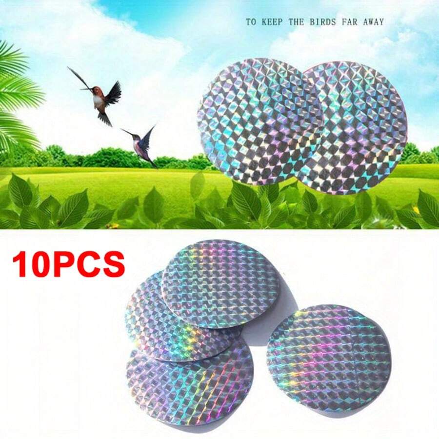 10pcs Circular Reflective Bird Repellent Stickers, Laser Reflective Adhesive Anti-Bird Deterrent Decals