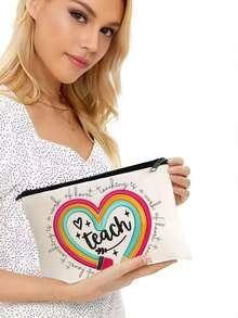 1pc Teacher Gifts, To Best Teacher Ever Letter Print Makeup Bag, Gift Bag Zipper Bag For Travel, Lightweight Storage Bag, Coin Purse, Zipper Clutch Pouch, Pouch Bags Cosmetics Bag Makeup Storage Bag Beauty Bag Makeup Bag, Cosmetic Bag, Vacation Organizer, Large Capacity Makeup Organizer Makeup Case,Travel Essentials Bag For School Holiday Back To School Supplies Travel Bag For Women Make Up Bag