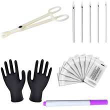 Body Piercing Kit For Women Men,5Pcs 12G 14G 16G 18G 20G Ear Piercing Needles 1pc Piercing Clamps Forceps 2Pcs Gloves 1pc Marker Pen For Piercing Tool