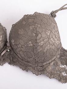 女士蕾丝衬垫文胸，提升和支撑，可调节肩带，舒适新娘文胸 - 咖啡棕 - 查看 11