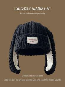 1 pezzo Cappello lavorato a maglia spesso con orecchie da coniglio carino per donna, cappello con paraorecchie fatto a mano, leggero e pratico per passeggiate all'aperto, shopping, vacanze e uso quotidiano, autunno/inverno