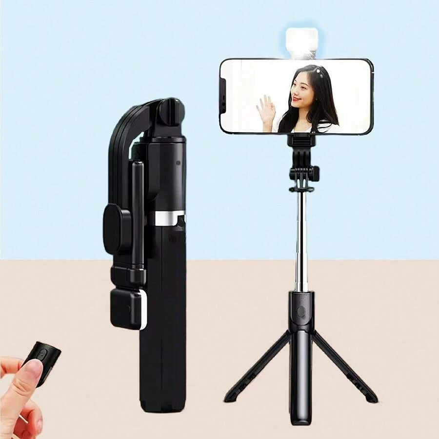 New Selfie Fill Light Bluetooth Shutter Remote Control 3 In 1 Wireless Selfie Tripod With Portable Foldable Monopod For Smart Phone - màu đen - Xem 1