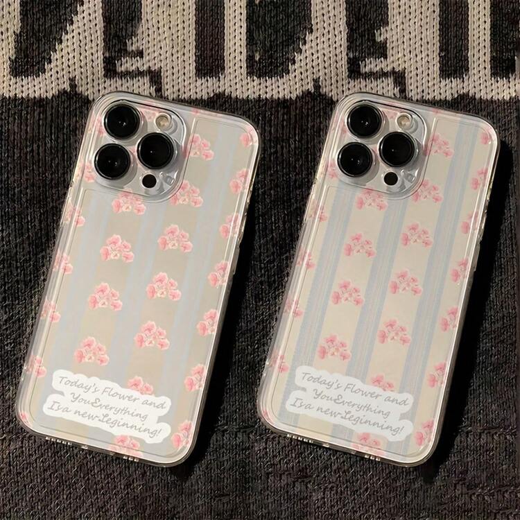 Funda para teléfono Funda Transparente para teléfono móvil Anticaída de Cubierta Completa de TPU con diseño Floral de Encaje, Adecuada para protección 16/15/14/13/12/11/Pro/Plus/Pro - transparente - Añade 3