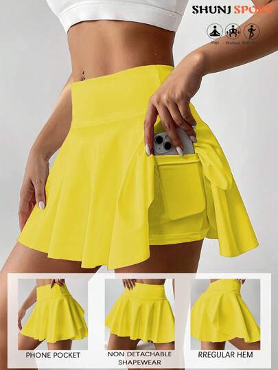 Falda pantalón blanca de cintura alta, shorts/falda 2 en 1 anti-deslumbramiento para golf/bádminton/fitness con bolsillos, falda pantalón deportiva de verano para yoga, correr al aire libre, nueva ropa de mujer