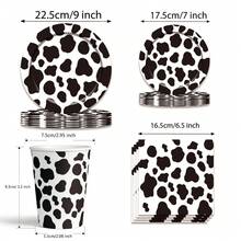 Set de 80 piezas de suministros desechables para fiesta con temática de vaca, incluye platos de 9 pulgadas, platos de papel de 7 pulgadas, vasos de papel desechables con estampado de vaca, vasos para bebidas, ideal para fiestas de cumpleaños, reuniones al aire libre y barbacoas - Blanco y Negro - Ver 6