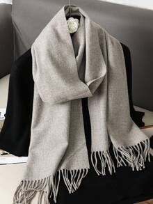 1 chiếc khăn choàng cashmere màu vàng tươi sáng, chất liệu mềm mại, có tua rua, dành cho nữ, kích thước 30*180cm, phù hợp với váy áo vào mùa xuân, hè, thu và đông. - hoa màu xám - Xem 3