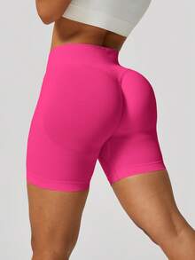 NcmRyu 1pc Solid Color Seamless Stretchy Shapewear Shorts Quick Dry Breathable Tight Shorts For Running Workout And Training Spring Summer Conjunto Deportivo Mujer - Màu Hồng Tươi - Xem 6