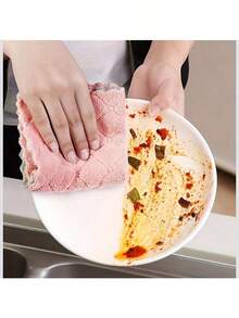 10 件随机颜色超强吸水超细纤维厨房洗碗布高效餐具家用清洁毛巾 - 杏色 - 查看 4